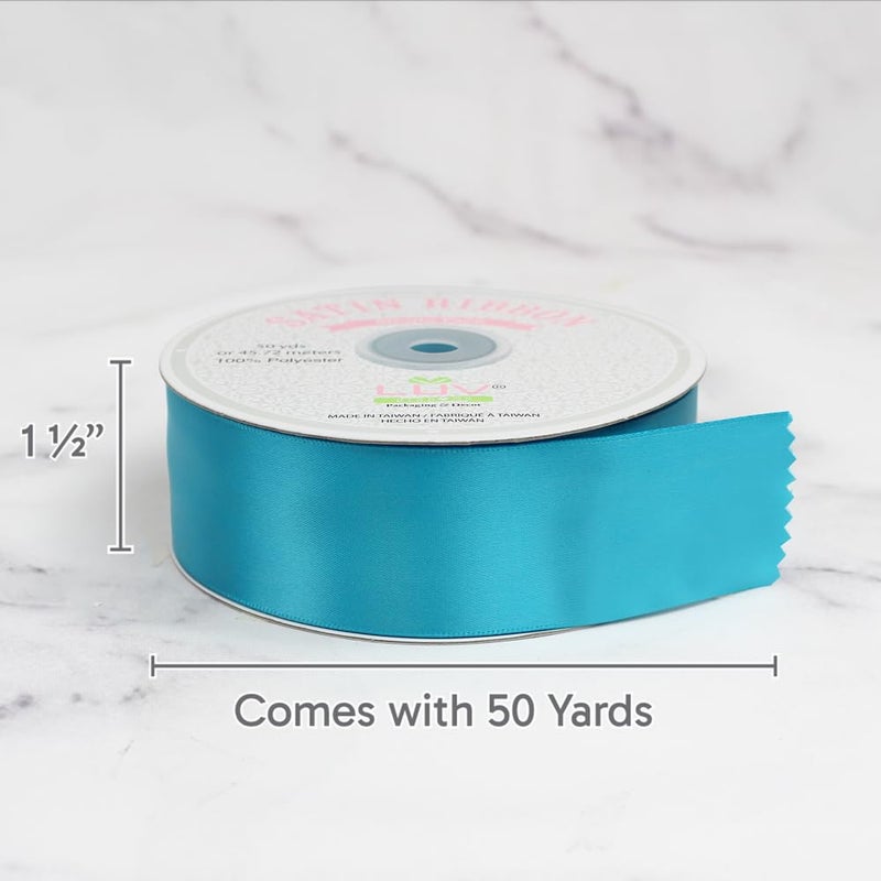 LUV RIBBONS Creative Ideas Solid Satin Ribbon, 1-1/2"/50 yd, Turquoise,PSF1102-316 - Image 3